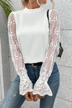 Load image into Gallery viewer, White Lace Sleeve Top | Contrast Lace Mock Neck Blouse
