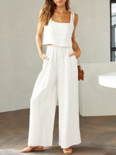 Load image into Gallery viewer, Womens Pants Set-Square Neck Top and Wide Leg Pants Set | pants set
