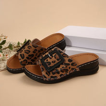 Load image into Gallery viewer, Suede Sandals | Leopard Wedge Sandals
