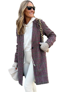 Pink Plaid Lapel Collar One Button Midi Coat | Outerwear/Coats