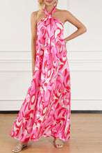 Load image into Gallery viewer, Pink Abstract Swirl Print Halter Maxi Dress | Dresses/Maxi Dresses
