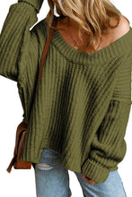 Load image into Gallery viewer, Jungle Green Ribbed Knit Round Neck Slouchy Chunky Sweater
