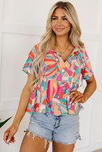 Load image into Gallery viewer, Multicolor Boho Abstract Pattern Split V Neck Flowy Blouse | Tops/Blouses &amp; Shirts
