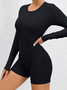 Womens Active Romper | Cutout Round Neck Long Sleeve Active Romper