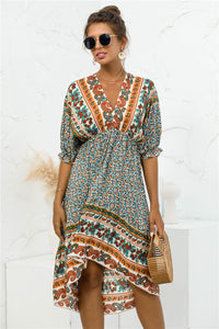 Bohemian Dress | Printed V Neck Dress