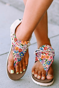 Multicolor Floral Print Zipped Flip Flop Sandals | Shoes & Bags/Sandals
