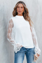 Load image into Gallery viewer, White Lace Sleeve Top | Contrast Lace Mock Neck Blouse
