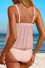 Load image into Gallery viewer, Pink Striped Mesh Knotted Hem Tankini Swimsuit | Swimwear/Tankinis
