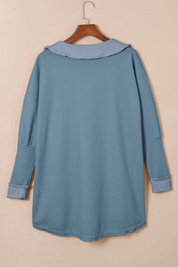 Sky Blue Waffle Knit Buttoned Long Sleeve Top | Tops/Long Sleeve Tops