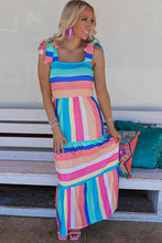 Load image into Gallery viewer, Maxi Dress | Multi-Color Striped Bow Knot Straps Dress
