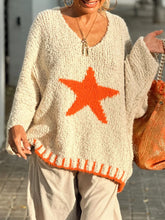 Load image into Gallery viewer, Star V-Neck Long Sleeve Oversize Sweater
