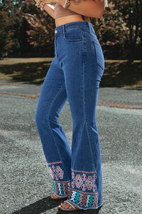 Ashleigh Blue Geometric Embroidered Raw Hem Flared Jeans | Bottoms/Jeans