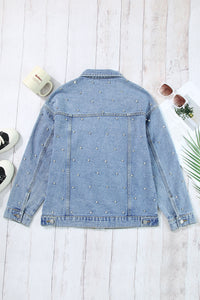 Rhinestone Denim Jacket | Mist Blue Studded Denim