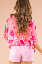 Load image into Gallery viewer, Rose Floral Print Ruffled Half Sleeve Plus Size Babydoll Blouse | Plus Size/Plus Size Tops/Plus Size Blouses &amp; Shirts
