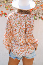 Load image into Gallery viewer, Orange Floral Print V Neck Long Puff Sleeve Top | Tops/Blouses &amp; Shirts
