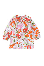 Load image into Gallery viewer, Orange Blooming Flowers Frill Trim Puff Sleeve Blouse | Tops/Blouses &amp; Shirts
