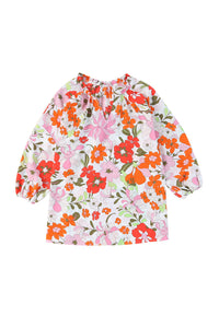 Orange Blooming Flowers Frill Trim Puff Sleeve Blouse | Tops/Blouses & Shirts