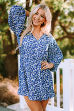 Load image into Gallery viewer, Blue Sky Blue/Blue/Apricot V Neck Lantern Sleeves Floral Tunic Dress | Dresses/Floral Dresses
