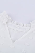 Load image into Gallery viewer, White Swiss Dot Split Neck Ruffle Babydoll Blouse | Tops/Blouses &amp; Shirts
