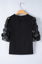 Load image into Gallery viewer, Half Sleeve Blouse | Black Contrast Applique Mesh Top
