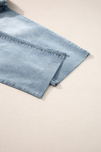 Light Blue Acid Wash Raw Edge Straight Jeans | Bottoms/Jeans