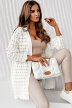 Load image into Gallery viewer, Womens Sweater | White Wavy Trim Open Knit Long Sleeve Cardigan | Tops/Sweaters &amp; Cardigans
