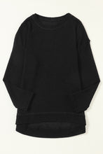 Load image into Gallery viewer, Oversized Top | Black Waffle Knit High Slits
