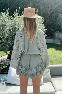 Ruffled Shorts Set | Mist Green Crinkled Eyelet Shorts Set