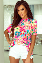 Load image into Gallery viewer, Purple Boho Flower Print Puff Short Sleeve Top | Tops/Tops &amp; Tees
