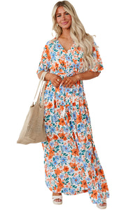 Sky Blue Floral Print Wrap Belted Maxi Dress | Dresses/Maxi Dresses