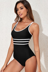 Black Contrast Trim Colorblock U Neck One Piece Swimwear | Swimwear/One Piece Swimsuit