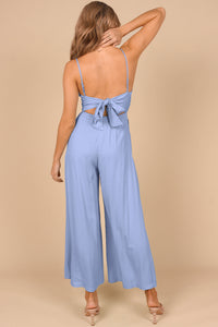 Jumpsuit | Sky Blue Spaghetti Straps Backless Knot Wide-Leg