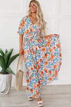 Load image into Gallery viewer, Sky Blue Floral Print Wrap Belted Maxi Dress | Dresses/Maxi Dresses
