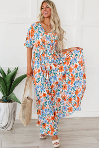 Sky Blue Floral Print Wrap Belted Maxi Dress | Dresses/Maxi Dresses