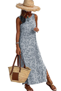 Gray Leopard Print Sleeveless Maxi Dress | Dresses/Maxi Dresses