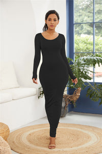 Maxi Wrap Dress | Round Neck Long Sleeve Dress