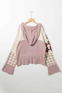 Multicolor Floral Colorblock Wide Sleeve Hooded Sweater