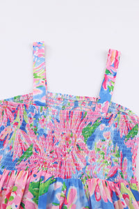 Pink Abstract Floral Painting Smocked Wide Leg Jumpsuit | Bottoms/Jumpsuits & Rompers