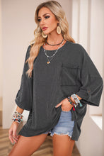 Load image into Gallery viewer, Oversized Top | Dark Gray Ribbed Roll-Tab Sleeve Chest Pocket
