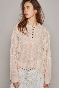 Raw Edge Lace Top | Round Neck Lace Blouse