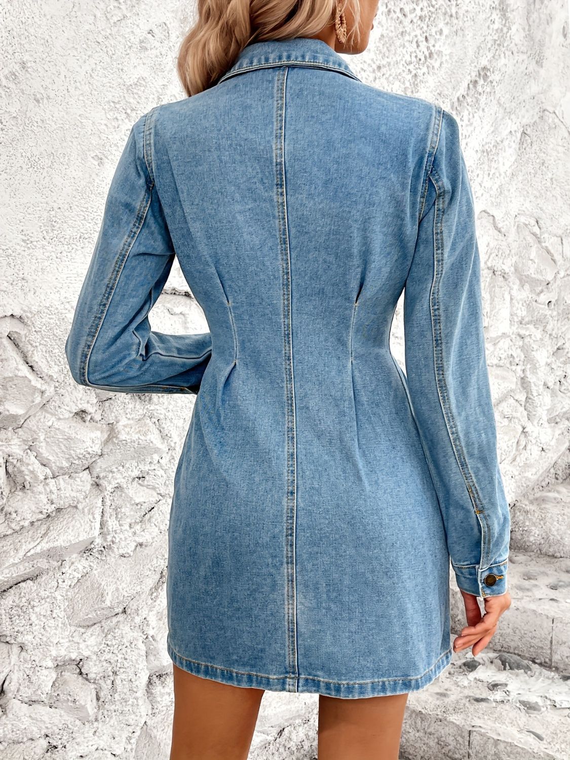 Denim Dress | Pocketed Button Up Long Sleeve Dress