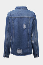 Load image into Gallery viewer, Blue Lapel Distressed Raw Hem Buttons Denim Jacket | Outerwear/Denim jackets
