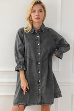 Load image into Gallery viewer, Denim Mini Dress | Gray Buttoned Long Sleeve
