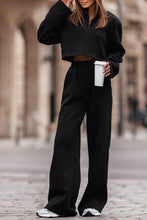 Load image into Gallery viewer, Wide Leg Pants Set | Black Zipped Crop Top and Wide Leg
