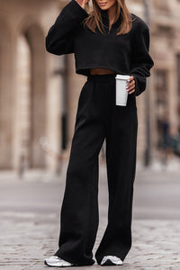 Wide Leg Pants Set | Black Zipped Crop Top and Wide Leg