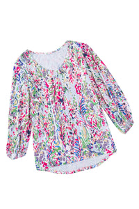 Green Floral Print Puffy Sleeve Loose Blouse | Tops/Blouses & Shirts