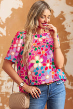 Load image into Gallery viewer, Purple Boho Flower Print Puff Short Sleeve Top | Tops/Tops &amp; Tees
