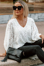 Load image into Gallery viewer, White Lace Top | Floral Crochet Loose Fit V Neck Top
