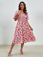 Load image into Gallery viewer, Short Sleeve Dress | Smocked Floral Square Neck
