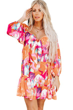 Load image into Gallery viewer, Orange Abstract Print Lace-up Sweetheart Neck Smocked Mini Dress | Dresses/Mini Dresses
